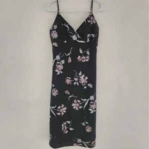 Vintage Sense Floral Midi Slip Dress 90s Y2K Black Small